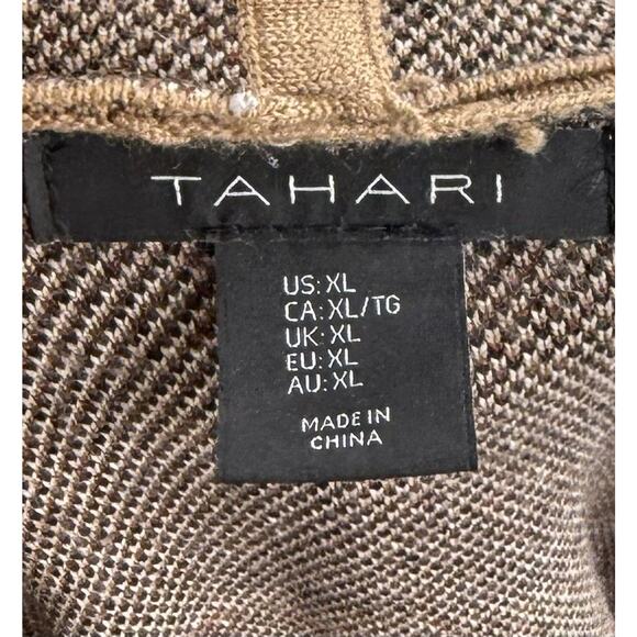 Tahari Cardigan Sweater Size XL Tan Brown Plaid Belted Duster Jacket Womens - Picture 5 of 8